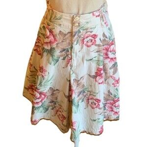 Vintage Banana Republic Wide Leg Pleated Culotte Shorts Garden Girl Floral 26”